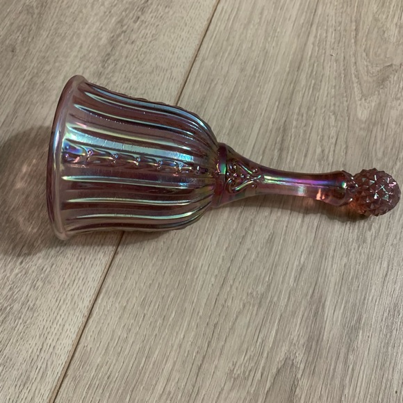 Fenton Pink Temple Iridescent Bell.  Measures 6 3/4” H w/ a 3 1/8” Opening. - Picture 3 of 9